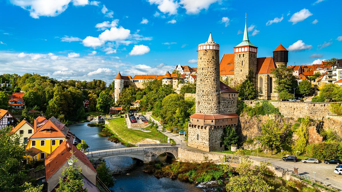 Blick auf Bautzen über die Hauptspree in Bautzen - Sachsen, Deutschland