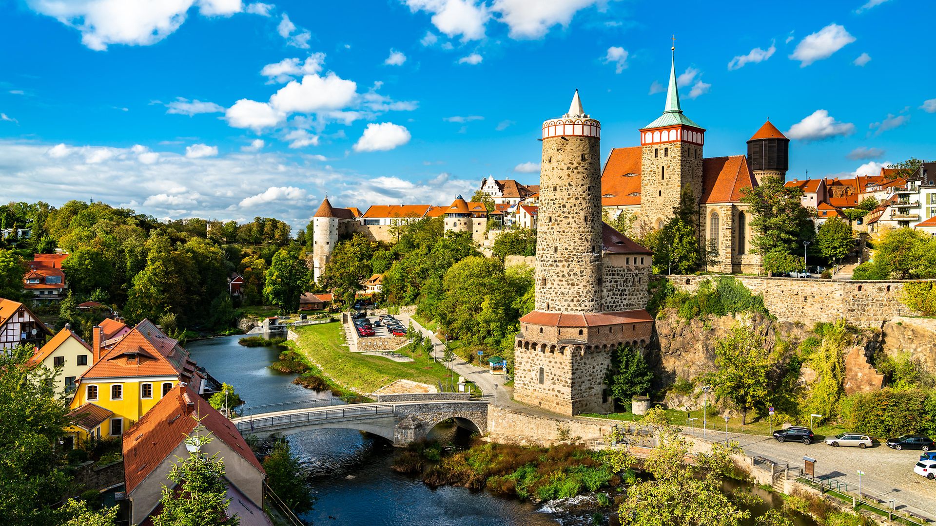 Blick auf Bautzen über die Hauptspree in Bautzen - Sachsen, Deutschland