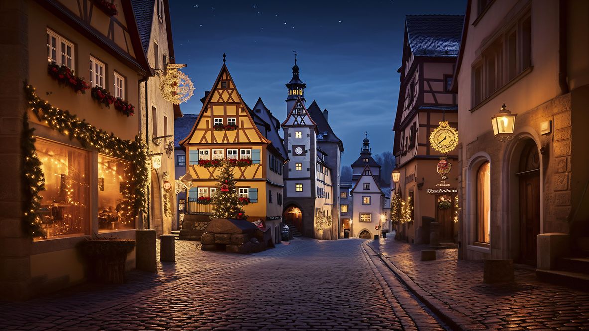 Weihnachtlich geschmückte Altstadt bei Nacht